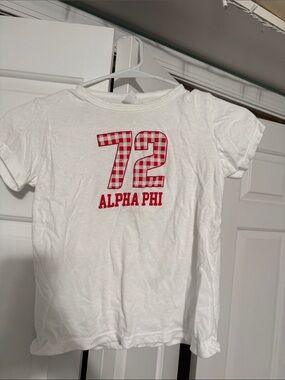 White Tee with Red Gingham '72' & Alpha Phi